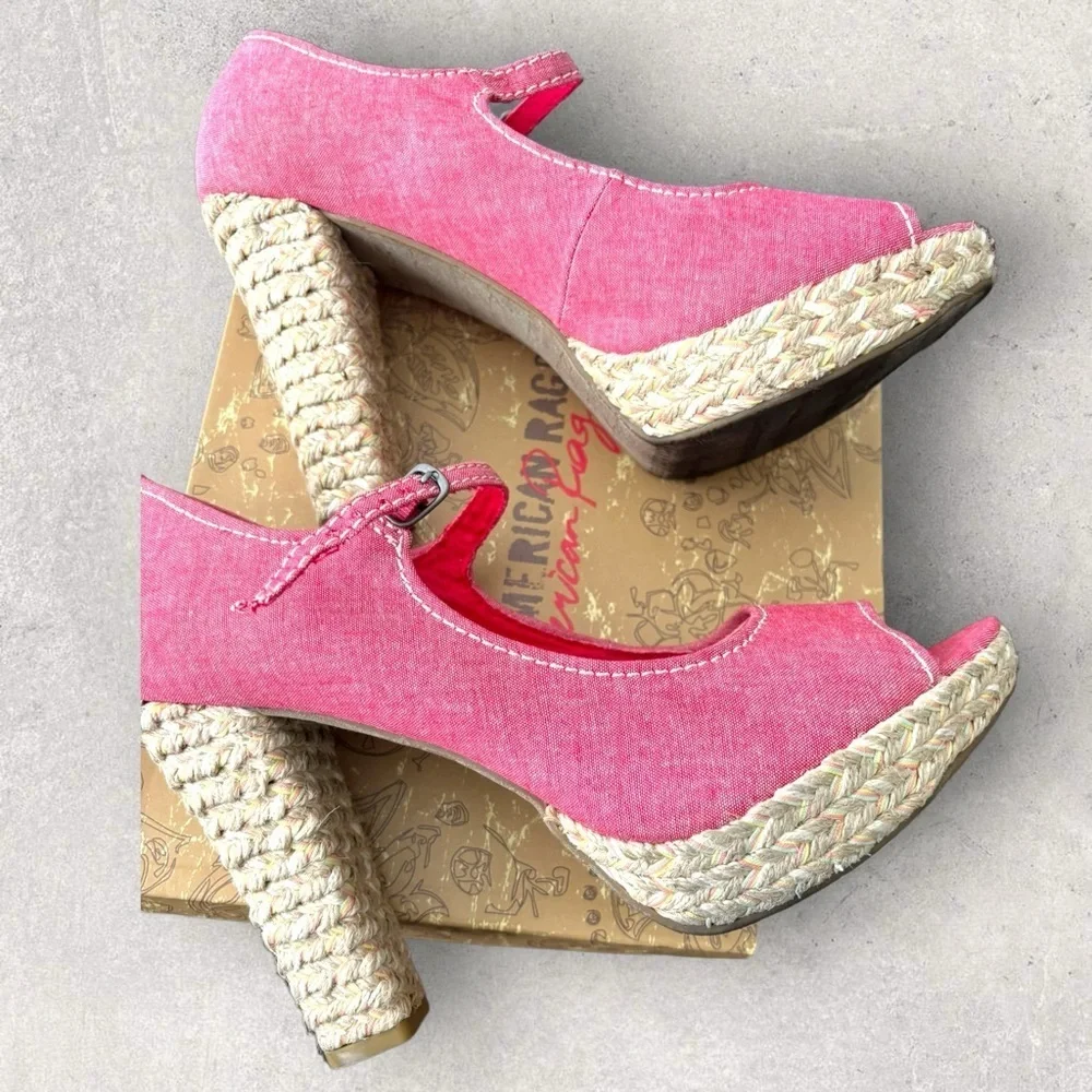 American Rag Kali Red Platform Espadrille High Heel Peep Open Toe Shoe SZ‎ 11M